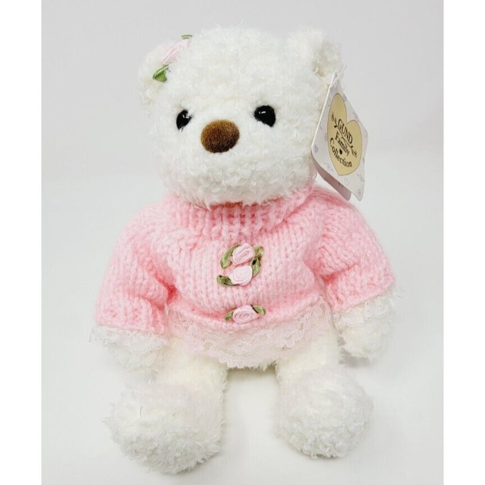 Gund Teddy Bear " CHERRIE"  Pink Sweater Roses Stuffed Animal Plush Toy 7" Tags
